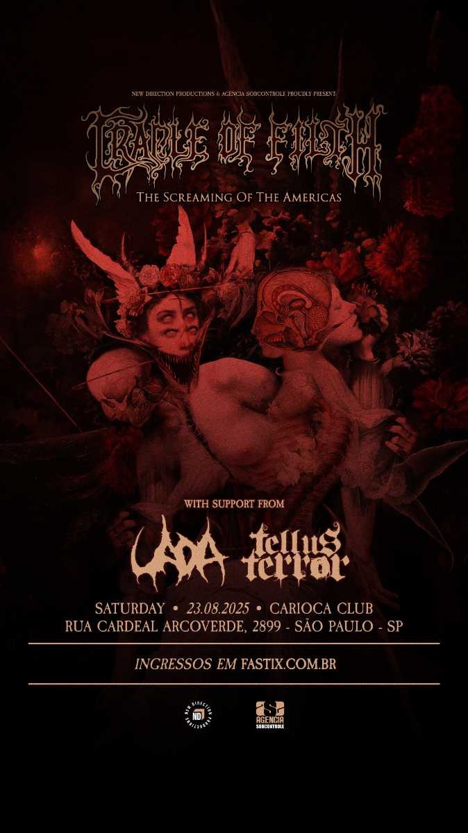 Cradle of Filth retorna ao Brasil com show devastador em São Paulo ao lado de UADA e Tellus Terror