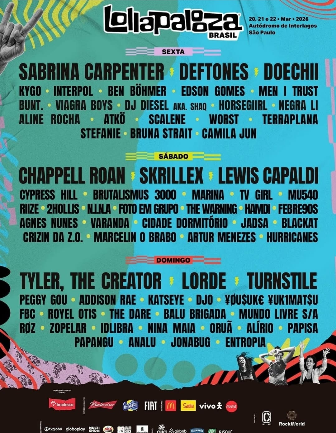 Lollapalooza Brasil 2026 revela line-up explosivo: mais de 70 atrações em Interlagos