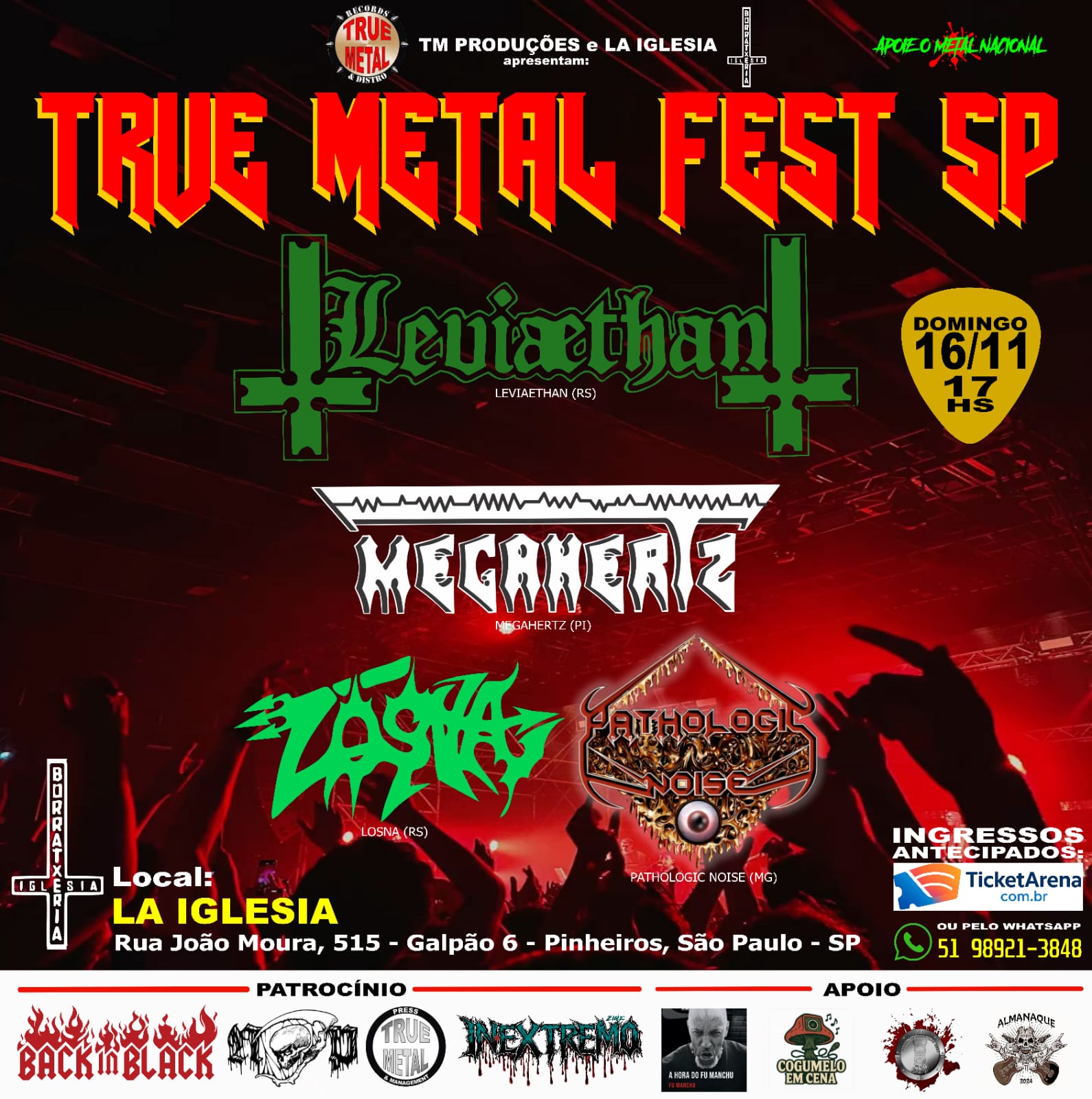 True Metal Fest SP traz Leviaethan, Megahertz, Pathologic Noise e Losna para uma noite de destruição sonora em São Paulo