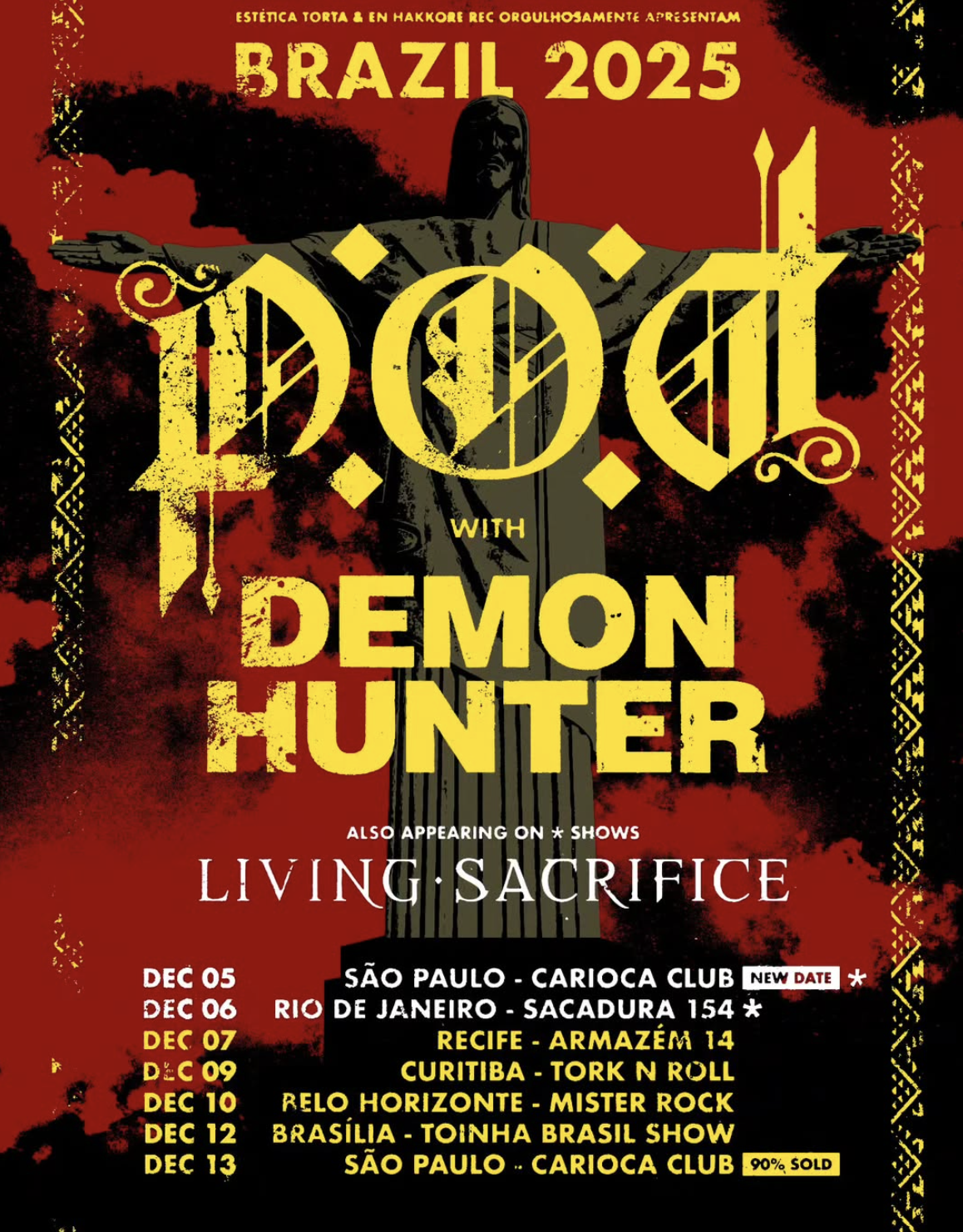 P.O.D., Demon Hunter e Living Sacrifice: a tour histórica que traz três gigantes do metal ao Brasil em dezembro de 2025
