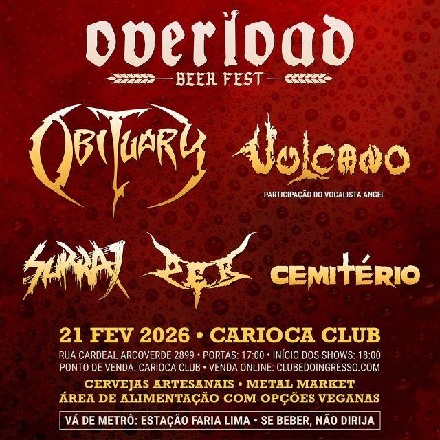 Obituary será uma das atrações do Overload Beer Fest 2026, em São Paulo.