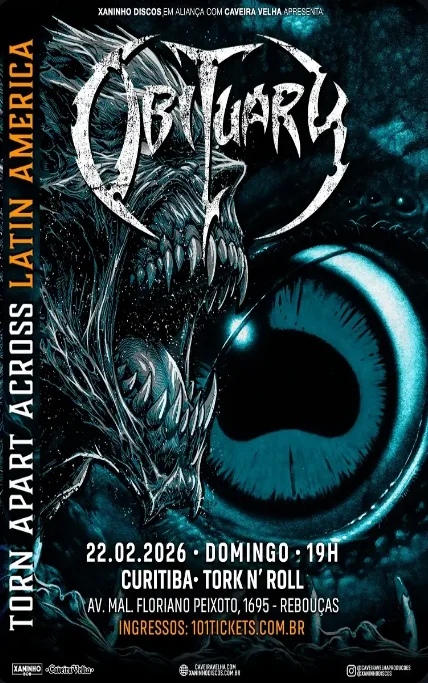 OBITUARY EM CURITIBA 2026: A FÚRIA DO DEATH METAL CHEGA AO TORK N’ ROLL