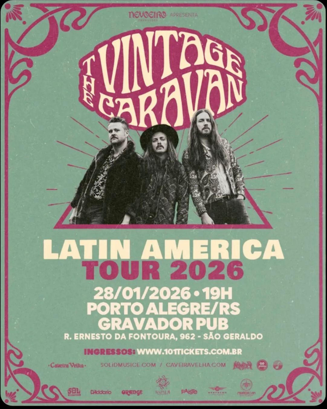 REFERÊNCIA DE ROCK PSICODÉLICO, THE VINTAGE CARAVAN É ATRAÇÃO EM PORTO ALEGRE