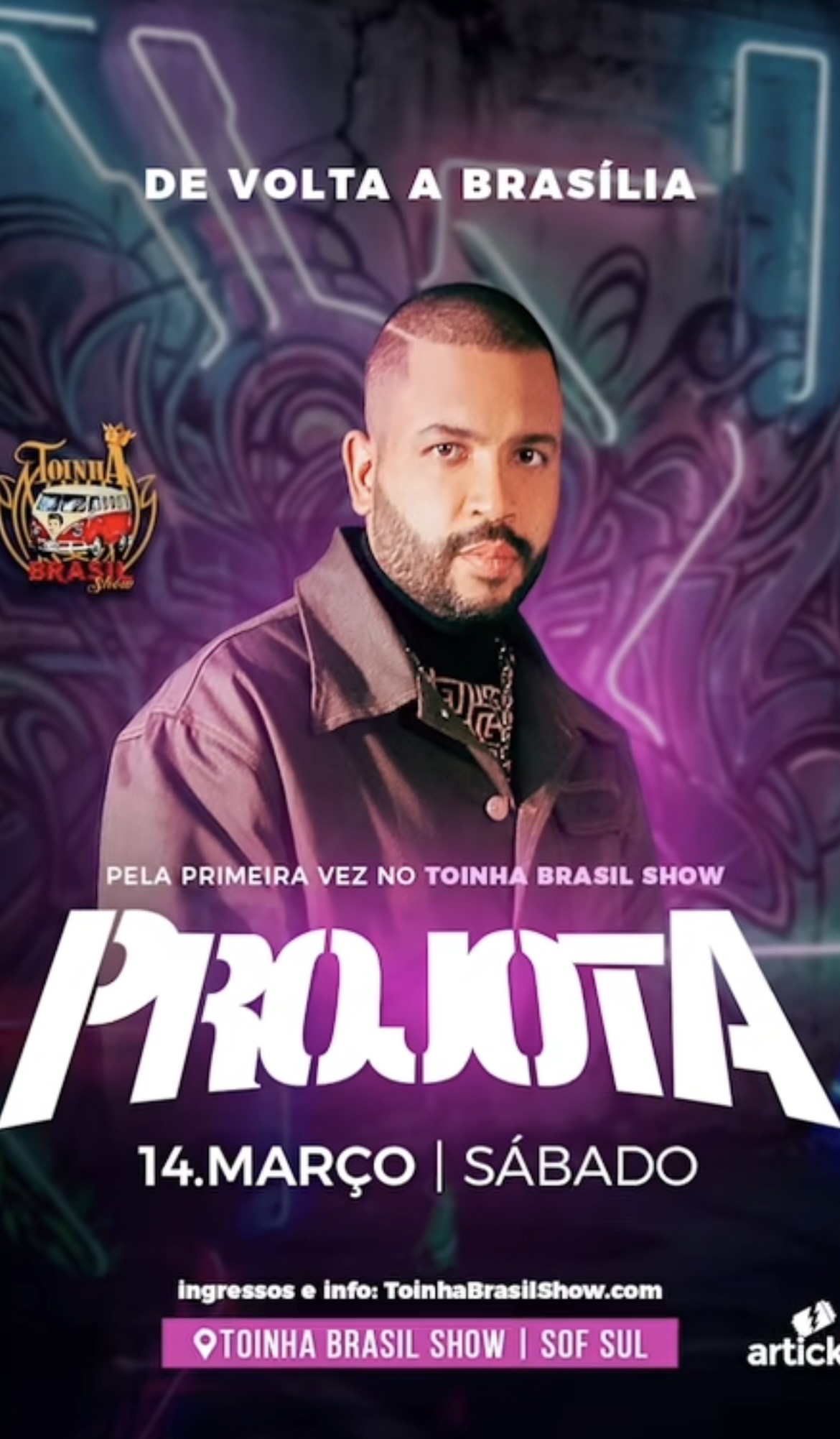 PROJOTA EM BRASÍLIA: UM DOS MAIORES NOMES DO RAP NACIONAL CHEGA AO TOINHA PARA UMA NOITE HISTÓRICA