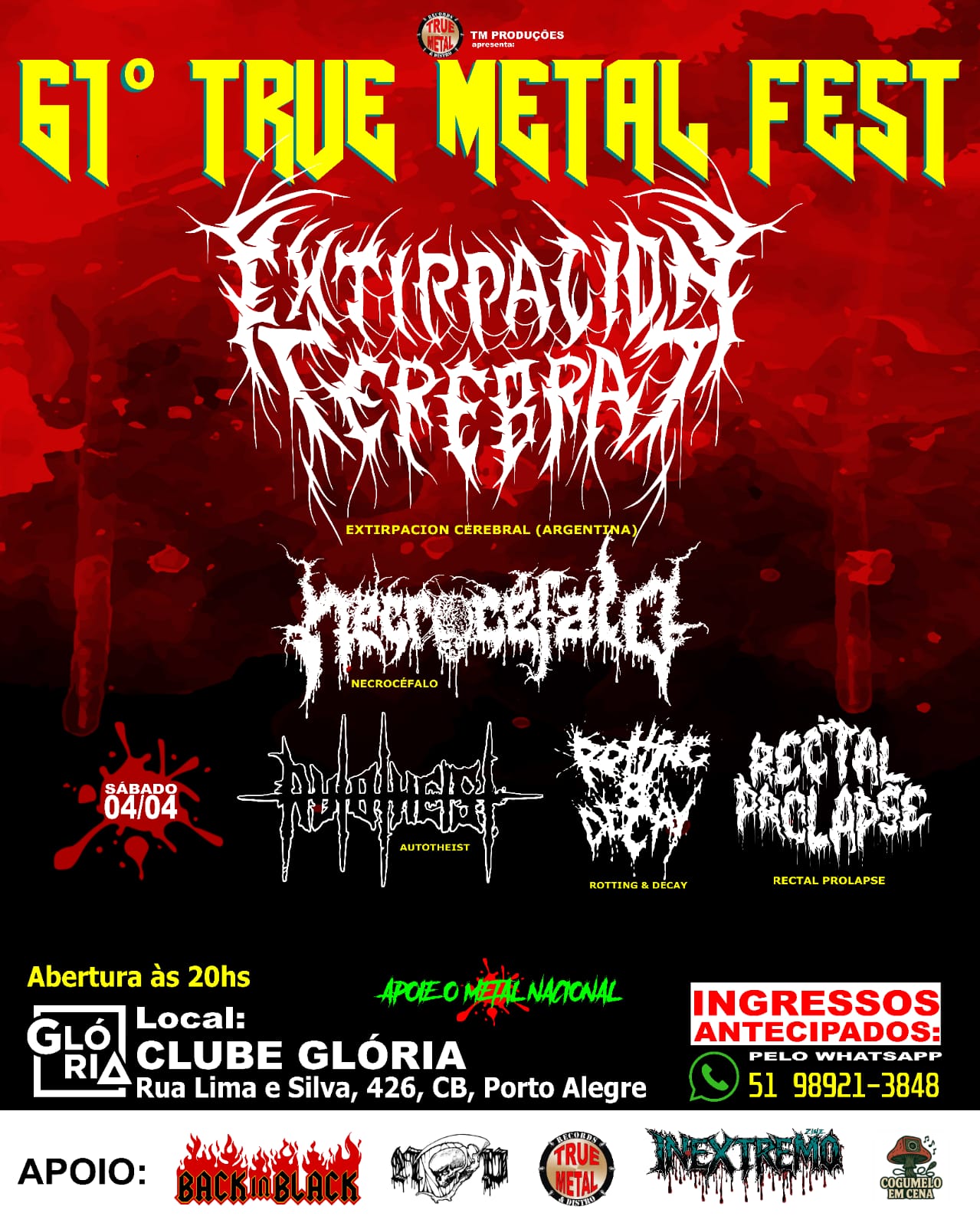 61º TRUE METAL FEST: PORTO ALEGRE RECEBE EXTIRPACIÓN CEREBRAL EM NOITE DE BRUTALIDADE EXTREMA