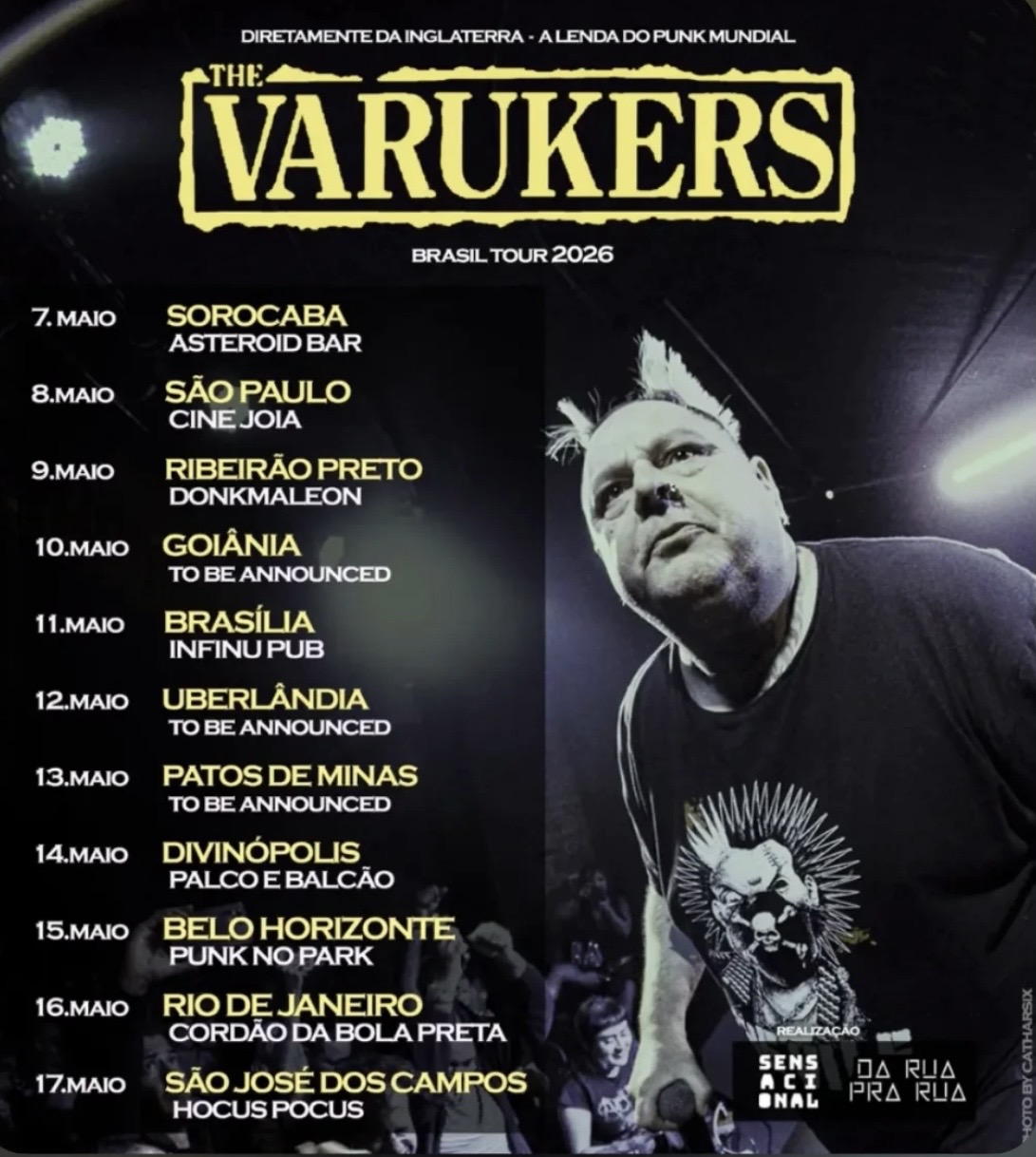 THE VARUKERS NO BRASIL: LENDA DO PUNK BRITÂNICO ANUNCIA 11 SHOWS PELO BRASIL EM MAIO DE 2026.