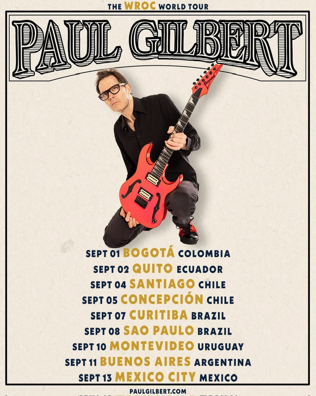 PAUL GILBERT, UM DOS MAIORES GUITARRISTAS DE SUA GERAÇÃO E EX-INTEGRANTE DO MR. BIG, RETORNA AO BRASIL EM SETEMBRO PARA UMA SÉRIE DE SHOWS QUE PROMETEM CELEBRAR DÉCADAS DE TÉCNICA, MELODIA E MUITO ROCK