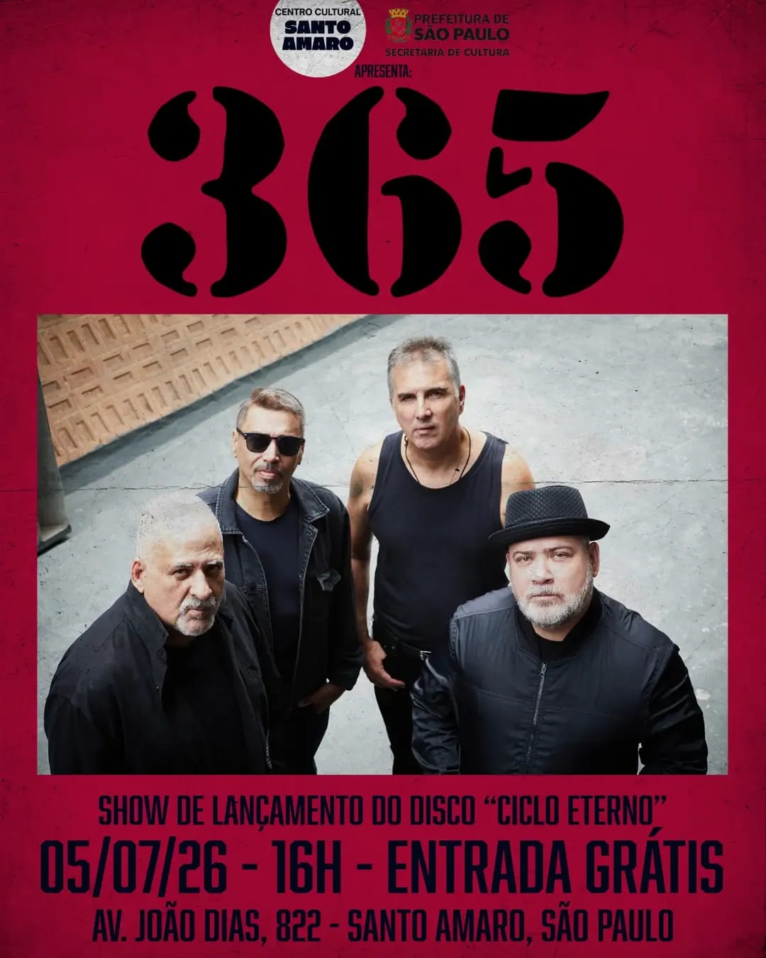 NO CORAÇÃO DA ZONA SUL SÃO PAULO, A BANDA 365 APRESENTA SEU NOVO DISCO EM SHOW ESPECIAL