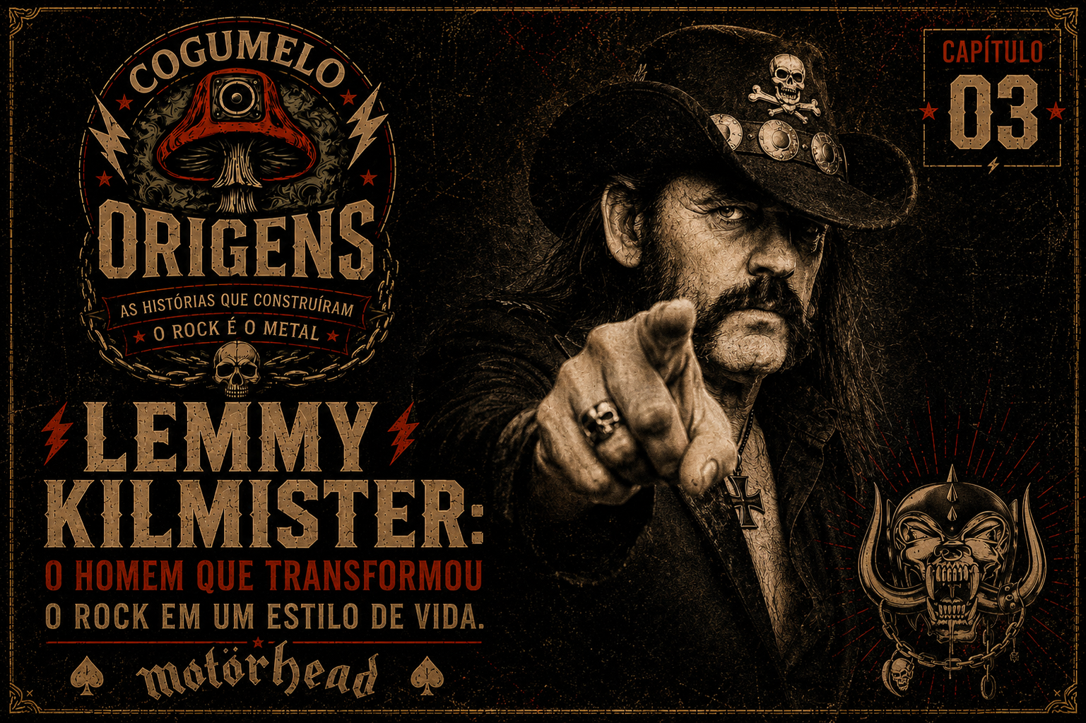 COGUMELO ORIGENS – 03 LEMMY KILMISTER: O HOMEM QUE TRANSFORMOU O ROCK EM UM ESTILO DE VIDA